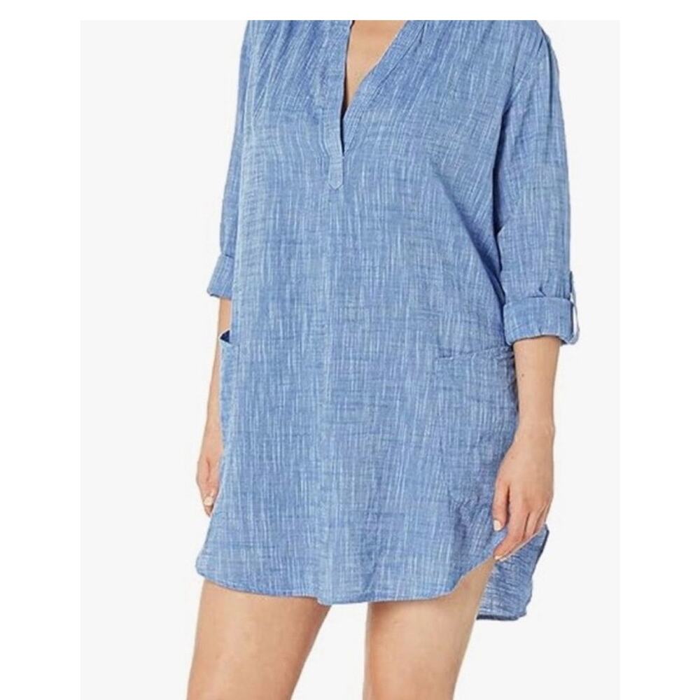 Seafolly Chambray Cover Up Tunic Dress Blue XL Beach